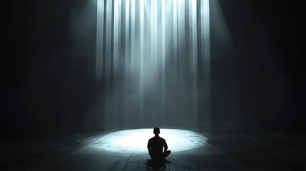 Wall Mural - Silhouette of Man Sitting in Light in Dark Room