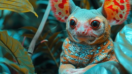 A small animal with large eyes and colorful fur. AI.