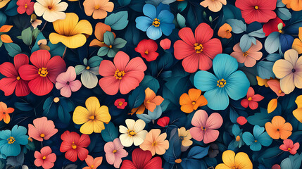 Wall Mural - A colorful floral pattern with many different flowers.