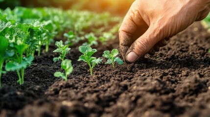 Hand Planting Seedlings in Soil