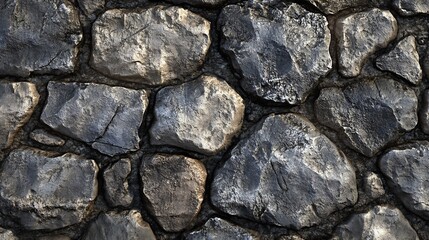 Close up of a rough, dark gray stone wall.