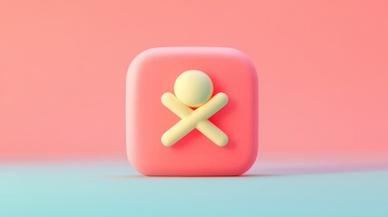 Sticker - 3D render of a pink square with a yellow human figure icon.