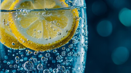 Hydration Bliss: Close-up of Refreshing Glass of Water with Lemon Slices for Healthy Lifestyle Hydration