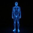 © dimas - Polygonal blue hologram of male body on dark background.