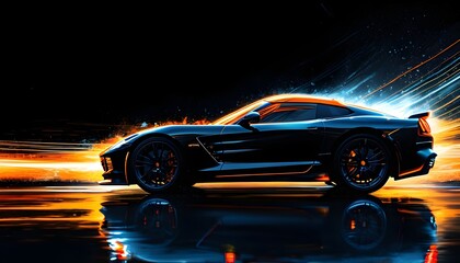 Wall Mural - sleek silhouette of a sports car against a dark backdrop