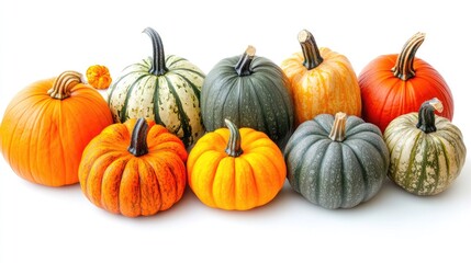 Wall Mural - variety of fresh ripe pumpkins isolated on white background