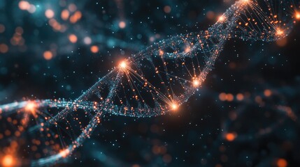 Wall Mural - abstract 3d rendering of a dna double helix with glowing points.