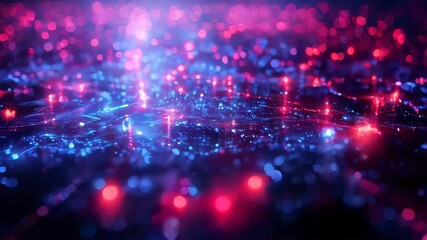 Poster - A futuristic digital network interface connecting glowing cities across the globe at night