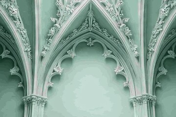 Wall Mural - A Gothic-style ceiling design in white gypsum bas-relief