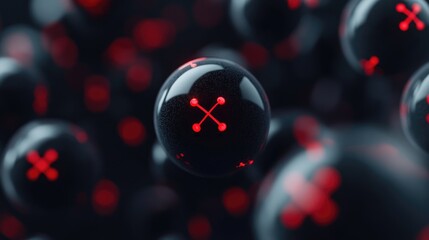 Wall Mural - Abstract background of black spheres with red cross symbols.