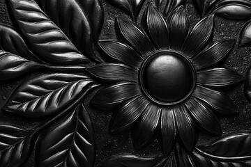 Abstract grunge black color acrylic relief stucco wall painting. Background of rose flowers made with modelling clay.