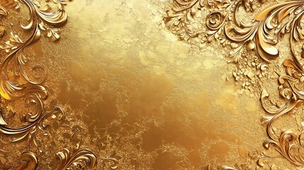 Ornate golden floral patterns on a textured gold background.