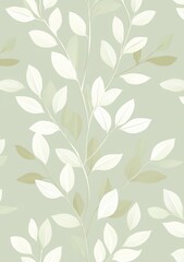 Wall Mural - Background with mint green leaves on a seamless pattern