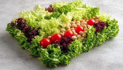 Wall Mural - Green salad with swiss chard, spinach, arugula, and nuts on a transparent background.