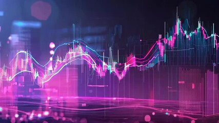 Fototapete - Close up infographic on screen, dynamic animation of stock charts, data or business analysis. Price increases or decreases with space for text or inscriptions

