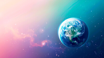 Planet earth on abstract background. Save the planet. Banner. Concept of healthy ecosystem and environment. Copy space.