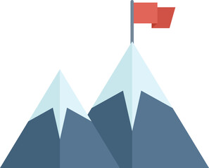 Canvas Print - Red flag is waving on the top of a mountain peak, showing the concept of success