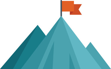 Poster - Red flag waving in the wind on a mountain peak representing achieving goals