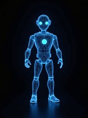 Wall Mural - ai humanoid robot body hologram on black background