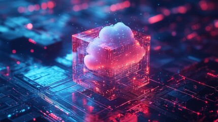 Poster - Cloud computing in a futuristic, neon-lit world. .