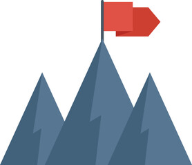 Poster - minimalist illustration featuring a red flag waving on a mountain peak, representing achievement and