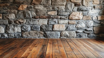 Wall Mural - Rustic Stone Wall and Wood Floor Background.