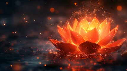 Wall Mural - A glowing lotus flower radiates warmth and beauty amidst a mystical, watery backdrop.