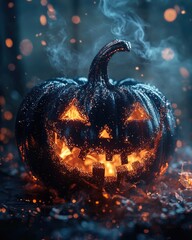 Wall Mural - Halloween themed creative photography with glittering pumpkin and decorative elements