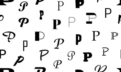 Fototapete - Vector seamless alphabet pattern with black bold latin letters. White repeatable unusual background. Fashion trendy design. Seamless black alphabet pattern on white. Letter p