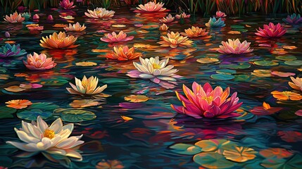 Wall Mural - Stunning Isometric 3D Illustration of Water Lilies