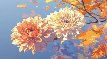 Wall Mural - Beautiful Autumn Flowers in Anime Style Art