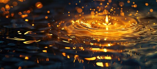 Poster - abstract circular bokeh background of candlelight and water on dark night
