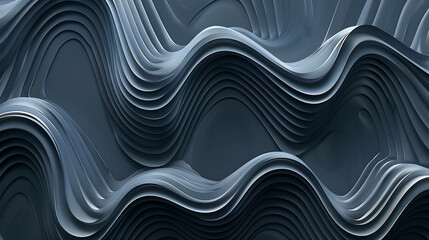 Wall Mural - Abstract 3D background with flowing, wavy lines in a dark blue color.