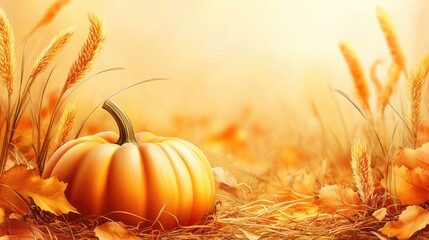 Wall Mural - Autumn Harvest Background with Pumpkins and Squash