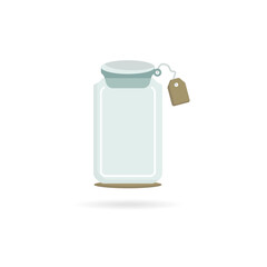 Poster - Empty glass jar vector. Stylish jar with tag icon. Simple jar container with a sticker on the lid vector. Kitchen glass jar vector. Cute glass container icon. Vector illustration.