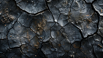 Wall Mural - A cracked, dried earth surface with a dark, almost black color.