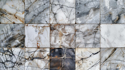 Wall Mural - Close-up of a cracked white tile wall with a natural, rustic look.