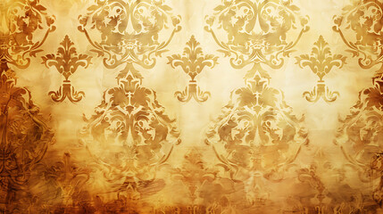 Wall Mural - A damask pattern in gold on a textured background.