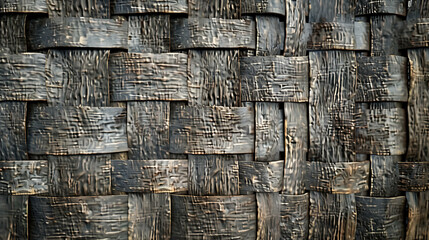 Wall Mural - A close-up of a woven, textured, dark metal wall.