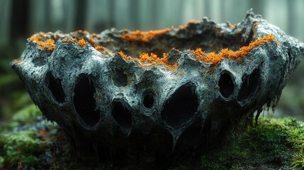 Canvas Print - Lichen Covered Rock in a Forest