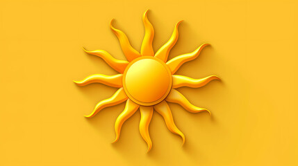 Wall Mural - 3D rendered sun icon on a yellow background.