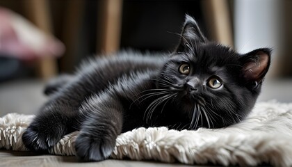 Wall Mural - Charming black Scottish kitten displaying adorable curiosity and playfulness, embodying the essence of a lovable and cuddly domestic companion