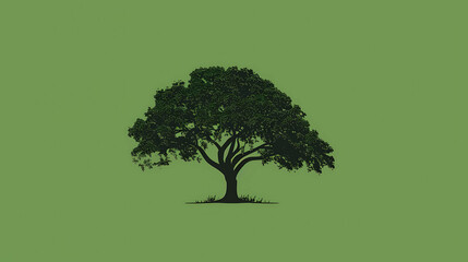 silhouette of a tree against a green background.