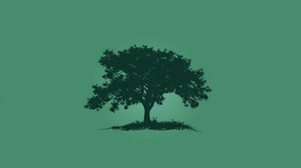 Silhouette of a tree against a green background.