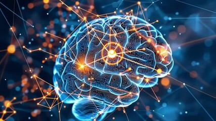 Poster - abstract 3d illustration of a human brain connected with a neural network, symbolizing the potential