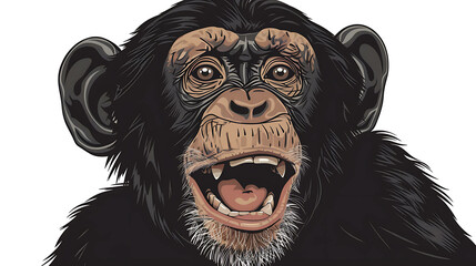 Close-up portrait of a chimpanzee with an open mouth and teeth.