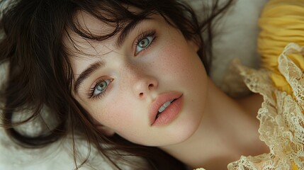 Poster - Close-up Portrait of a Woman with Green Eyes and Freckles