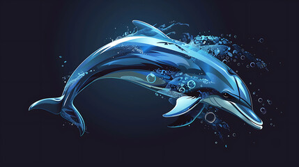 Artistic illustration of a dolphin leaping out of the water.