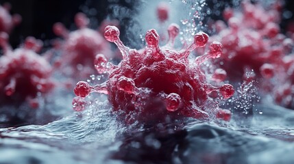 Wall Mural - microscopic virus splashing in water - 3d render
