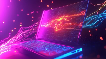 Poster - Futuristic Laptop with Glowing Neural Connections Representing Artificial Intelligence